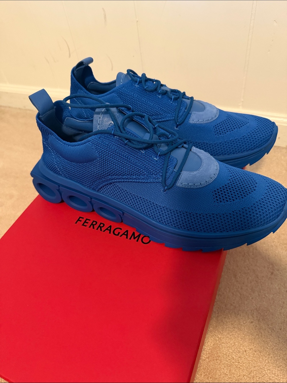 Salvatore Ferragamo Blue Knit Sneakers